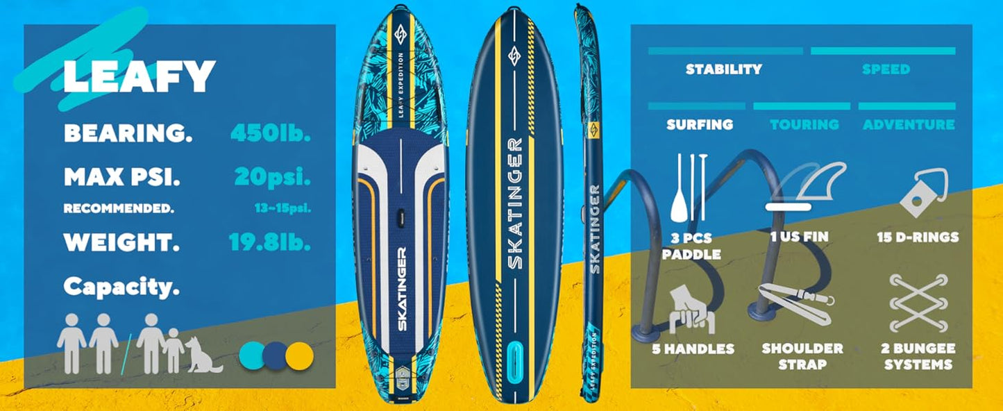 Leafy Expedition Blue 350x89x15 cm (11'6'') yoga SUP board