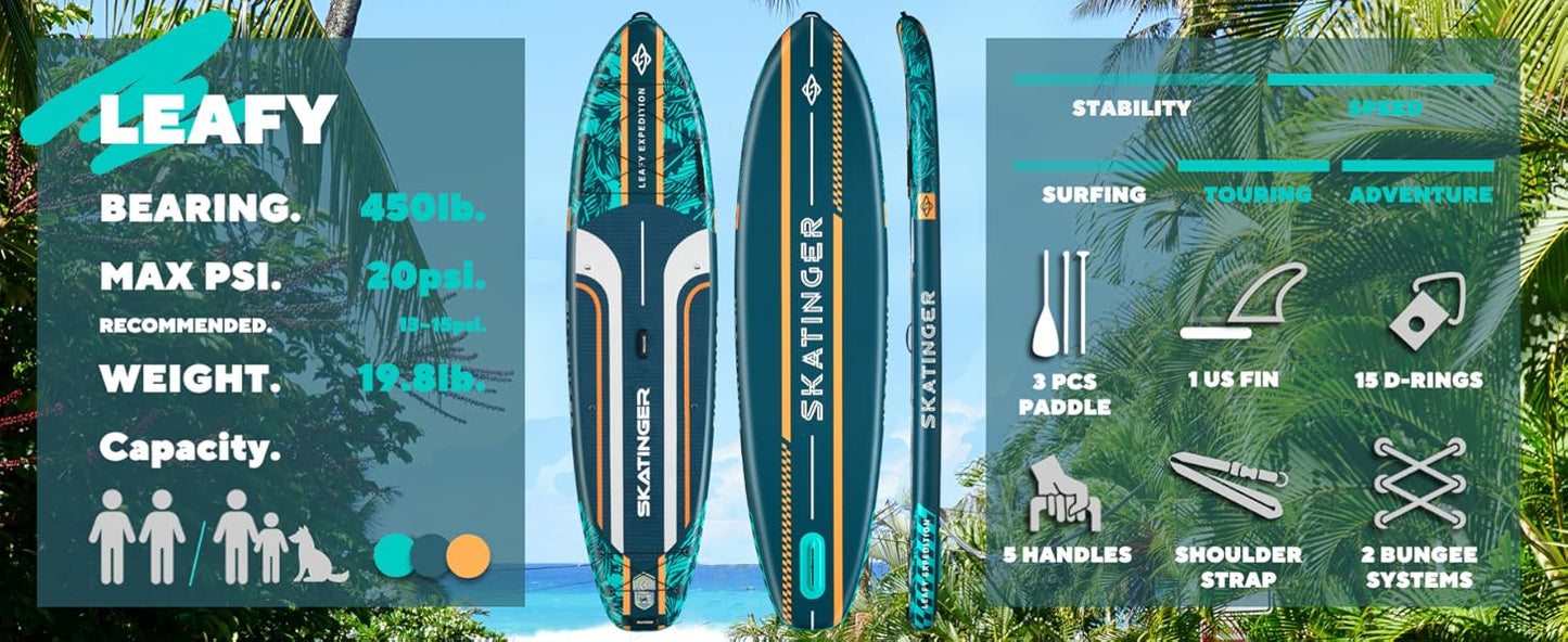 Leafy Expedition Green 350x89x15 cm (11'6'') yoga SUP board