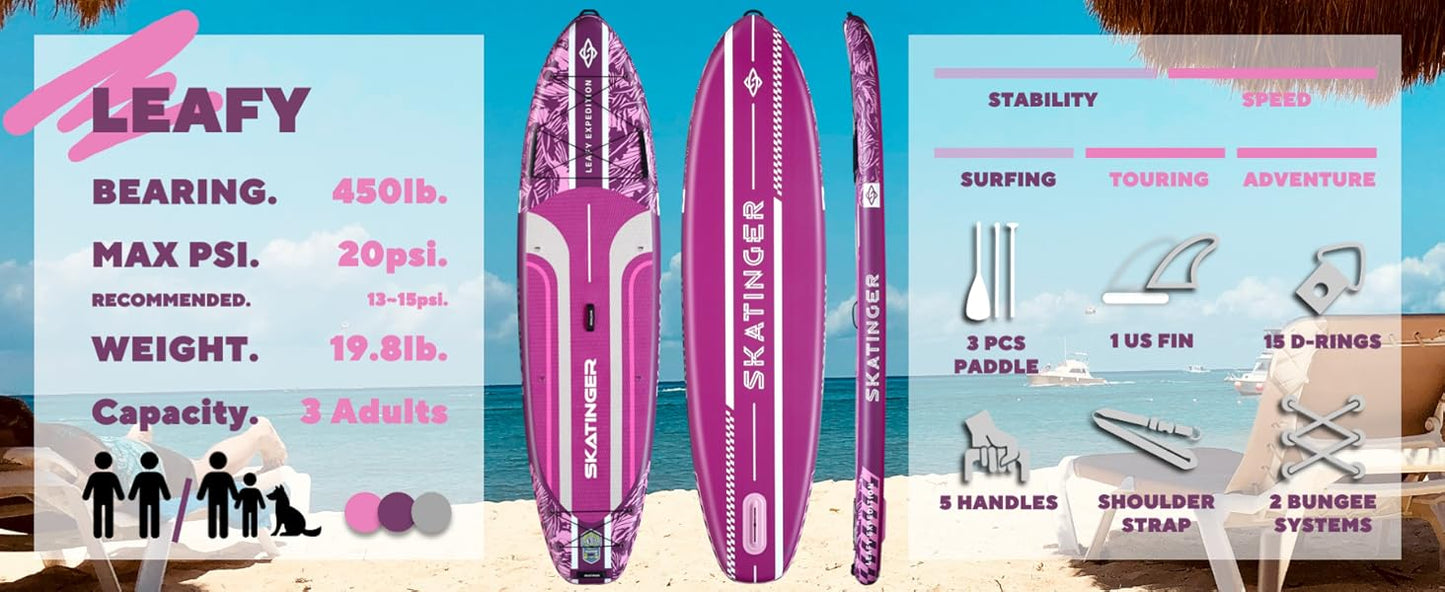 Leafy Expedition Pink 350x89x15 cm (11'6'') yoga SUP board